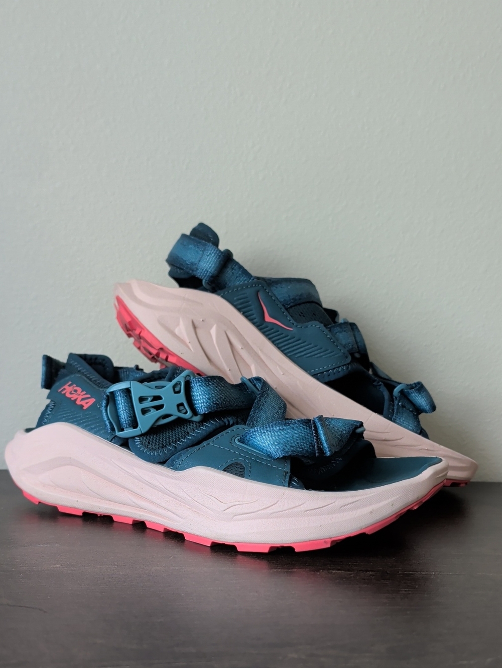 Hoka Womens' Infini Hike TC Teal And Pink Sandal